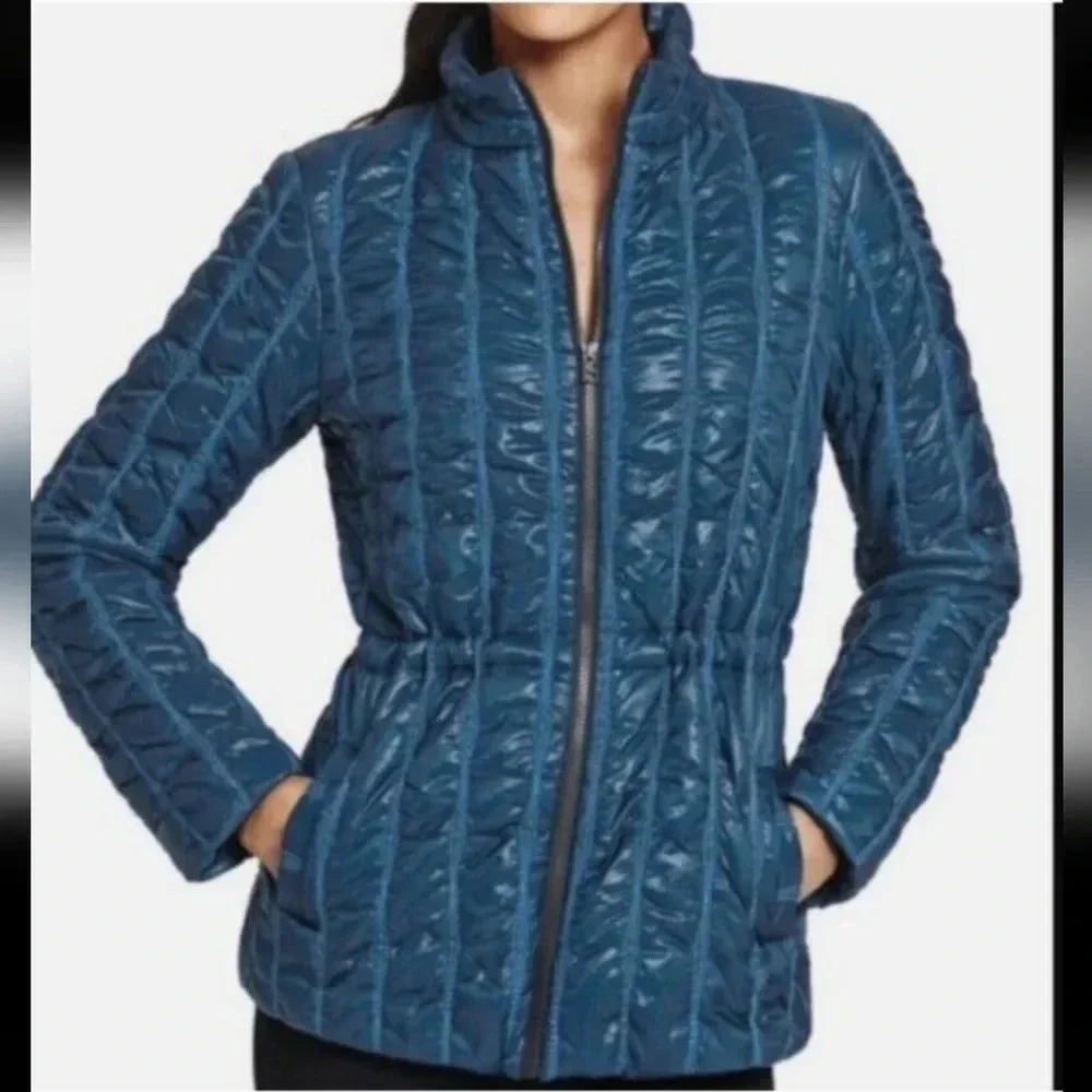 NWOT CAbi Poseidon Women's Puffer Jacket Quilted TealDrawstring Lightweight Sz S